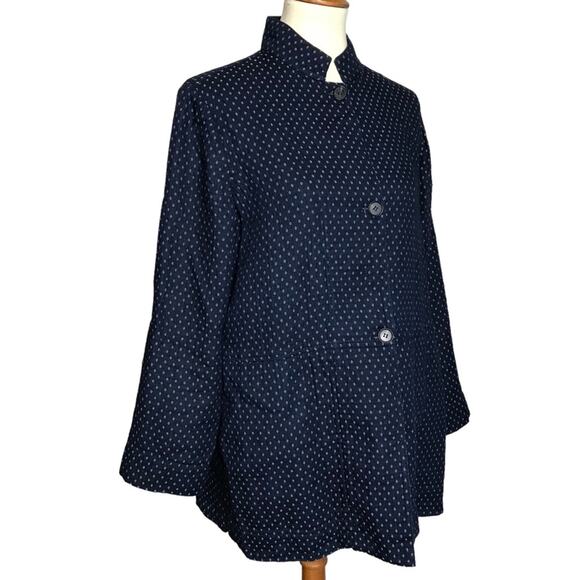 Raquel Allegra Jaquard Navy Blue Diamond Print Buttoned Blazer Coat Jacket Small - Picture 6 of 16